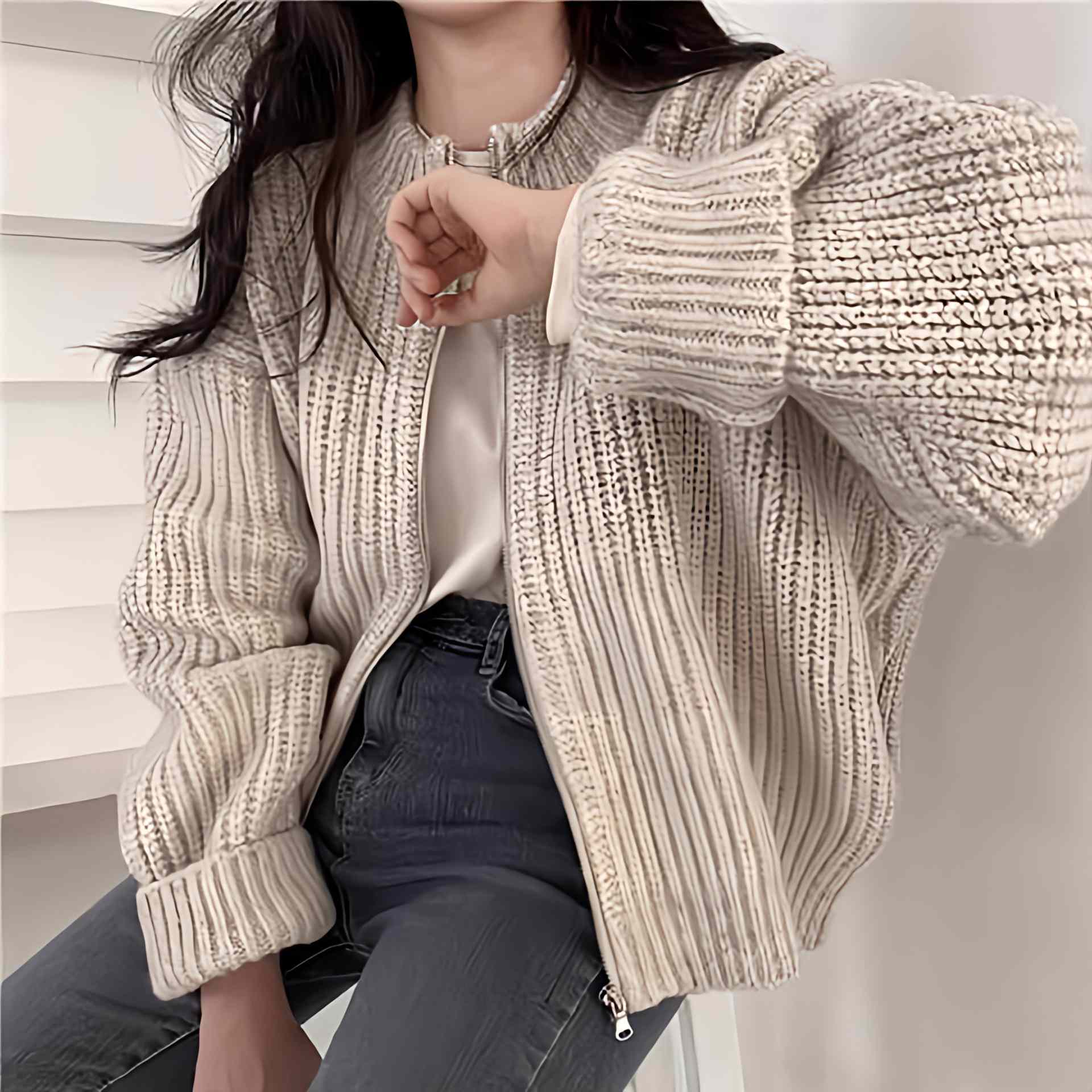 リリーオブバリー Lily of Valley ざっくり ニット ジップ カーディガン 長袖 ゆったり カジュアル トップス 上品 ふんわり