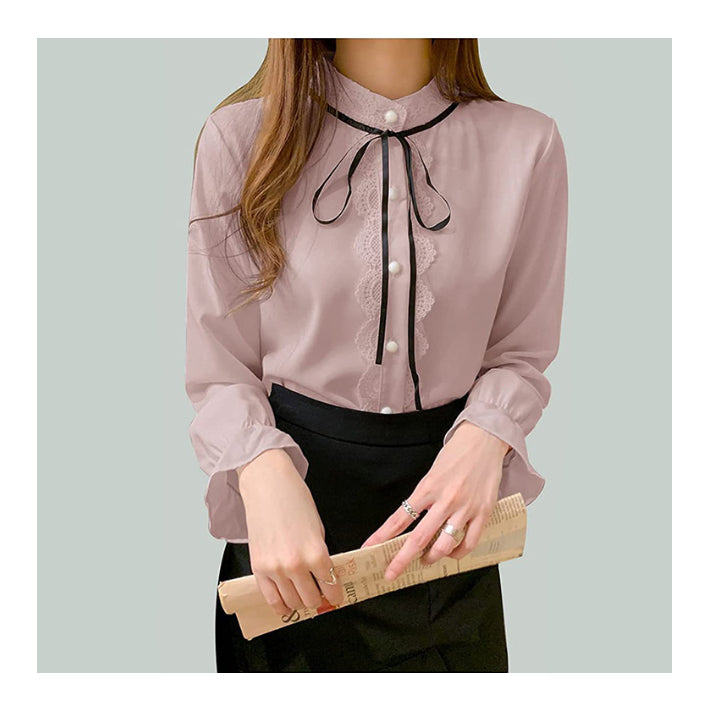 リリーオブバリー Lily of Valley フロント レース リボン ブラウス 長袖 レディース トップス 清楚 きれいめ 上品