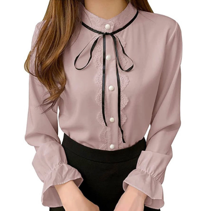 リリーオブバリー Lily of Valley フロント レース リボン ブラウス 長袖 レディース トップス 清楚 きれいめ 上品