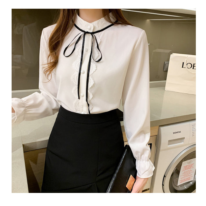 リリーオブバリー Lily of Valley フロント レース リボン ブラウス 長袖 レディース トップス 清楚 きれいめ 上品