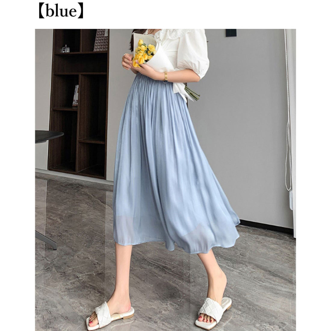 リリーオブバリー Lily of Valley シャイニー シフォン フレア スカート ボトムス ミモレ丈 カジュアル 上品 大人可愛い （WT） WT