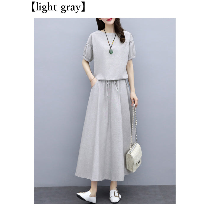 リリーオブバリー Lily of Valley ワンピース風 リネン セットアップ ツーピース 半袖 五分袖 無地 上品 カジュアル 清楚 （LGR） LGR
