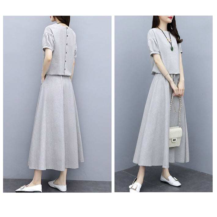 リリーオブバリー Lily of Valley ワンピース風 リネン セットアップ ツーピース 半袖 五分袖 無地 上品 カジュアル 清楚 （LGR） LGR