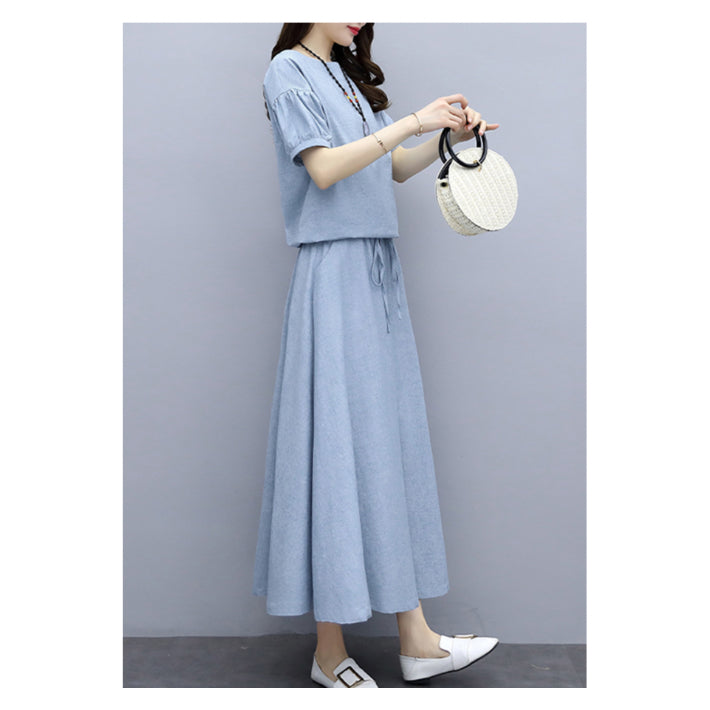 リリーオブバリー Lily of Valley ワンピース風 リネン セットアップ ツーピース 半袖 五分袖 無地 上品 カジュアル 清楚 （LGR） LGR