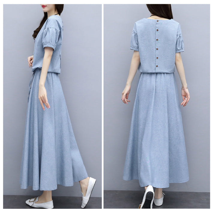 リリーオブバリー Lily of Valley ワンピース風 リネン セットアップ ツーピース 半袖 五分袖 無地 上品 カジュアル 清楚 （LGR） LGR