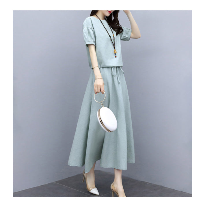 リリーオブバリー Lily of Valley ワンピース風 リネン セットアップ ツーピース 半袖 五分袖 無地 上品 カジュアル 清楚 （LGR） LGR