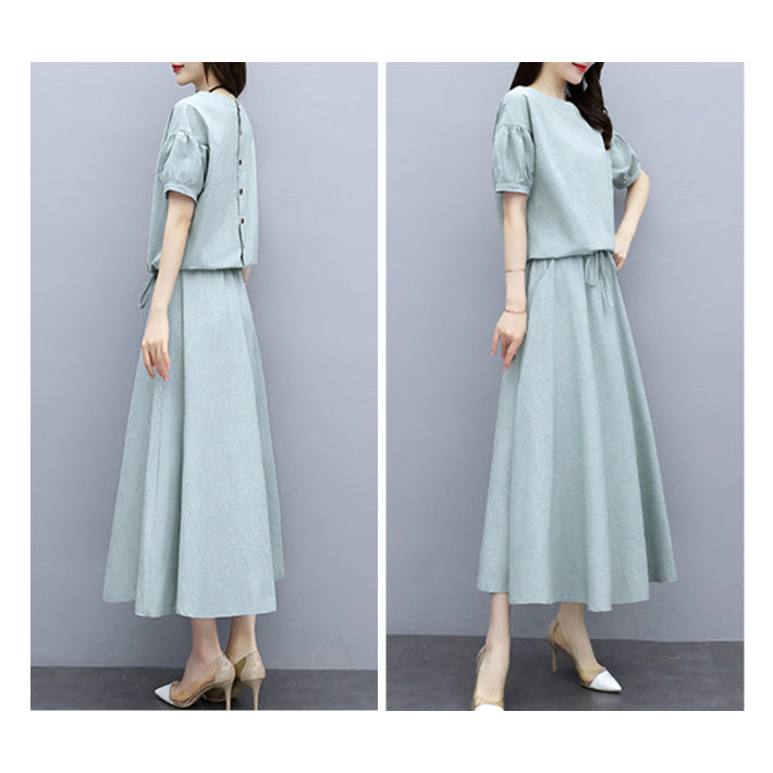 リリーオブバリー Lily of Valley ワンピース風 リネン セットアップ ツーピース 半袖 五分袖 無地 上品 カジュアル 清楚 （LGR） LGR