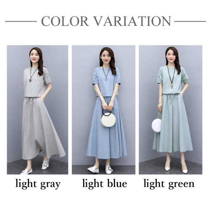 リリーオブバリー Lily of Valley ワンピース風 リネン セットアップ ツーピース 半袖 五分袖 無地 上品 カジュアル 清楚 （LGR） LGR