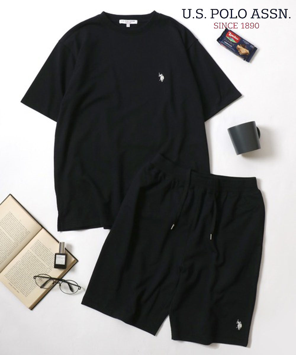 ラザル Lazar U.S.POLO ASSN/ユーエスポロアッスン セットアップ ミニ裏毛 半袖スウェットTシャツ＆ショートパンツ 2点セット （ブラック） ブラック