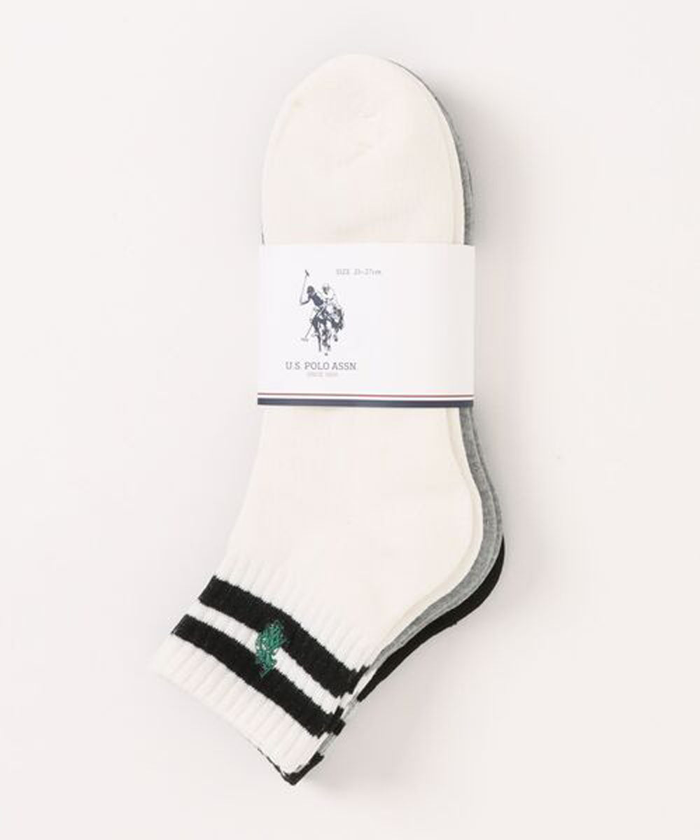 ラザル Lazar U.S.POLO ASSN/ユーエスポロアッスン 靴下 3P 無地 ライン ロゴ ワンポイント刺繍 ソックス 3足セット （ホワイト系その他2） ホワイト系その他2