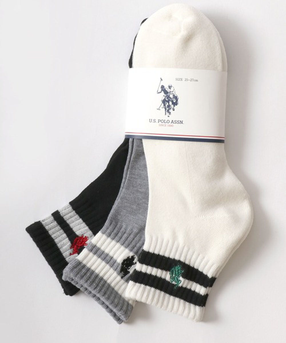 ラザル Lazar U.S.POLO ASSN/ユーエスポロアッスン 靴下 3P 無地 ライン ロゴ ワンポイント刺繍 ソックス 3足セット （ホワイト系その他2） ホワイト系その他2