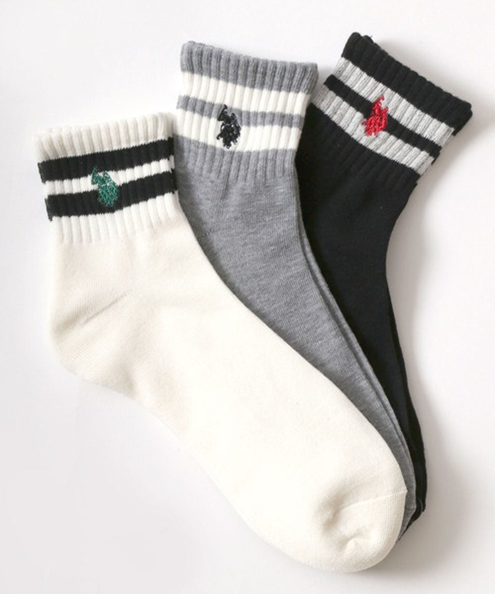 ラザル Lazar U.S.POLO ASSN/ユーエスポロアッスン 靴下 3P 無地 ライン ロゴ ワンポイント刺繍 ソックス 3足セット （ホワイト系その他2） ホワイト系その他2