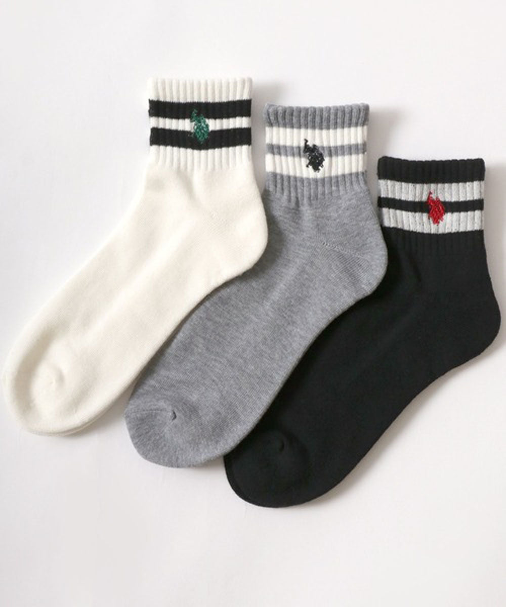 ラザル Lazar U.S.POLO ASSN/ユーエスポロアッスン 靴下 3P 無地 ライン ロゴ ワンポイント刺繍 ソックス 3足セット （ホワイト系その他2） ホワイト系その他2