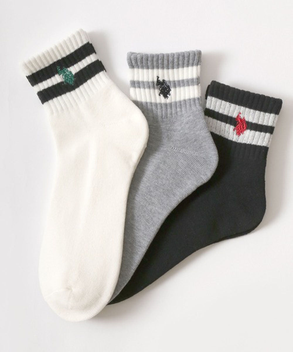 ラザル Lazar U.S.POLO ASSN/ユーエスポロアッスン 靴下 3P 無地 ライン ロゴ ワンポイント刺繍 ソックス 3足セット （ホワイト系その他2） ホワイト系その他2