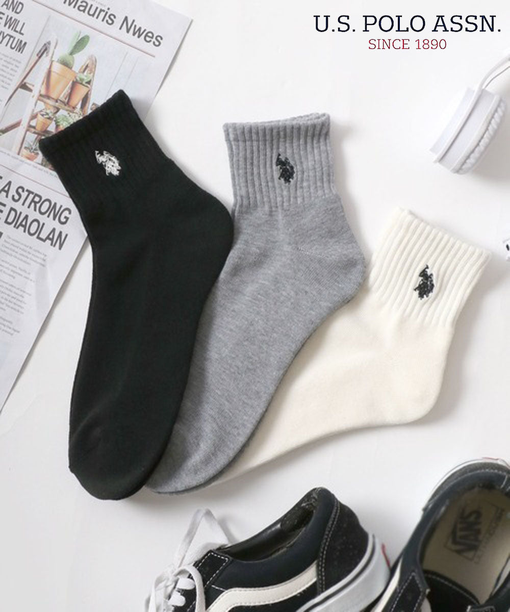 ラザル Lazar U.S.POLO ASSN/ユーエスポロアッスン 靴下 3P 無地 ライン ロゴ ワンポイント刺繍 ソックス 3足セット （ホワイト系その他） ホワイト系その他