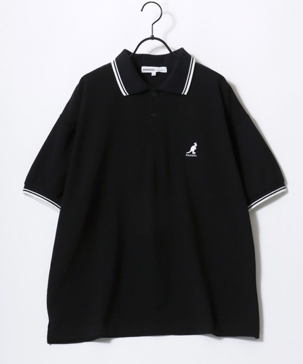 ラザル Lazar KANGOL/カンゴール Lazar別注・コラボ オーバーサイズ カノコ 無地 襟ライン 半袖ポロシャツ レディース メンズ （ブラック×ホワイト） ブラック×ホワイト