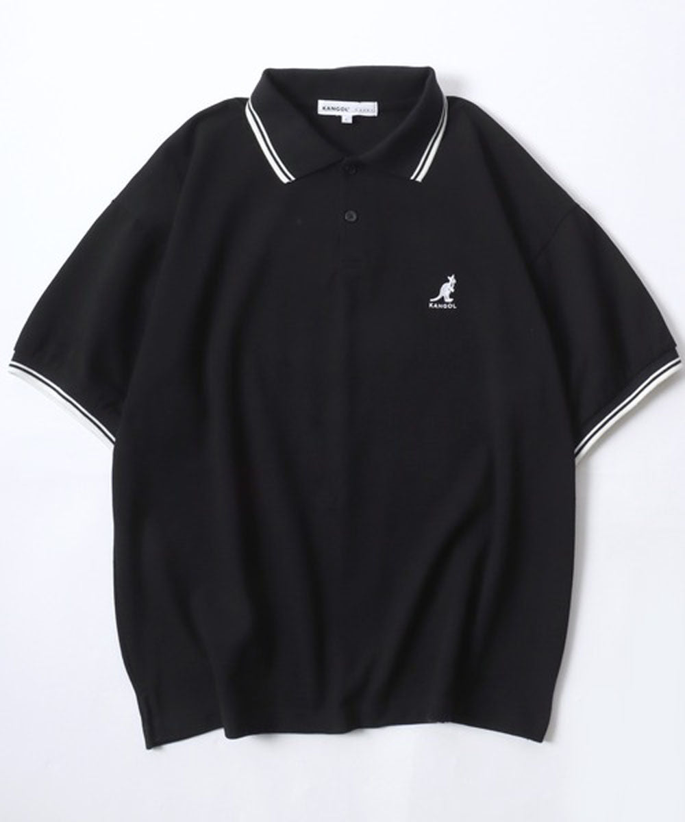 ラザル Lazar KANGOL/カンゴール Lazar別注・コラボ オーバーサイズ カノコ 無地 襟ライン 半袖ポロシャツ レディース メンズ （ブラック×ホワイト） ブラック×ホワイト