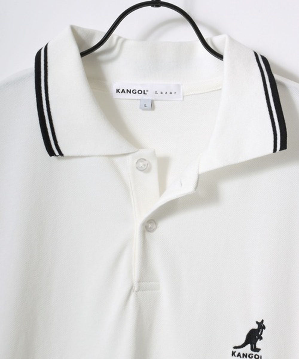 ラザル Lazar KANGOL/カンゴール Lazar別注・コラボ オーバーサイズ カノコ 無地 襟ライン 半袖ポロシャツ レディース メンズ （ブラック×ホワイト） ブラック×ホワイト