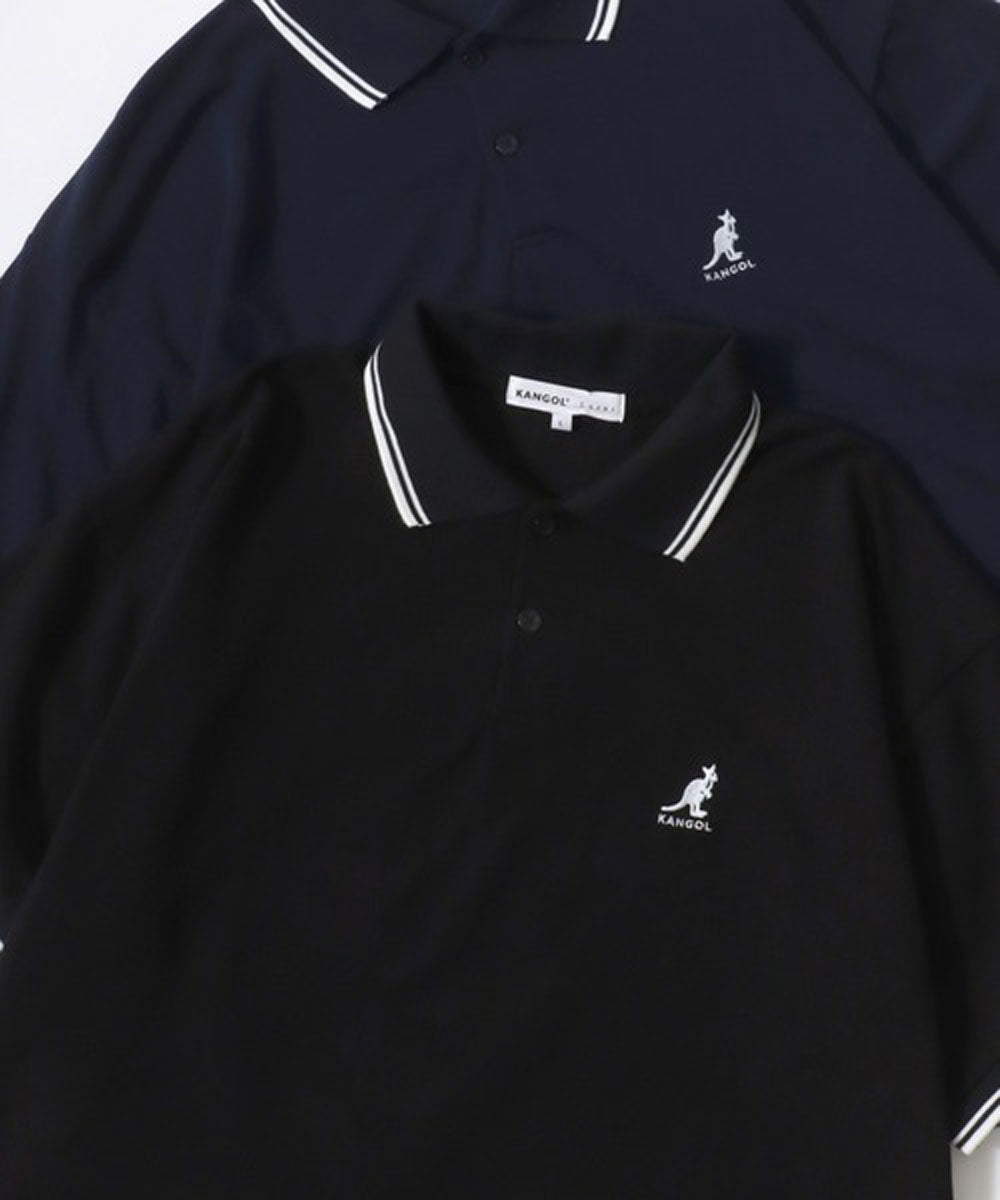ラザル Lazar KANGOL/カンゴール Lazar別注・コラボ オーバーサイズ カノコ 無地 襟ライン 半袖ポロシャツ レディース メンズ （ブラック×ホワイト） ブラック×ホワイト