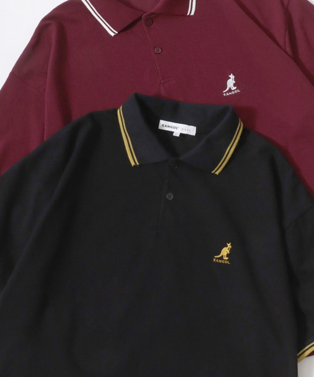 ラザル Lazar KANGOL/カンゴール Lazar別注・コラボ オーバーサイズ カノコ 無地 襟ライン 半袖ポロシャツ レディース メンズ （ブラック×ホワイト） ブラック×ホワイト