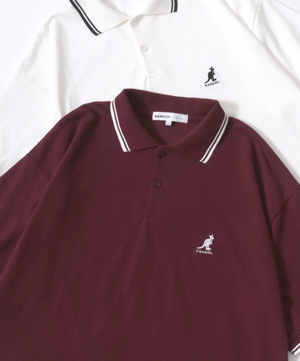 ラザル Lazar KANGOL/カンゴール Lazar別注・コラボ オーバーサイズ カノコ 無地 襟ライン 半袖ポロシャツ レディース メンズ （ブラック×ホワイト） ブラック×ホワイト