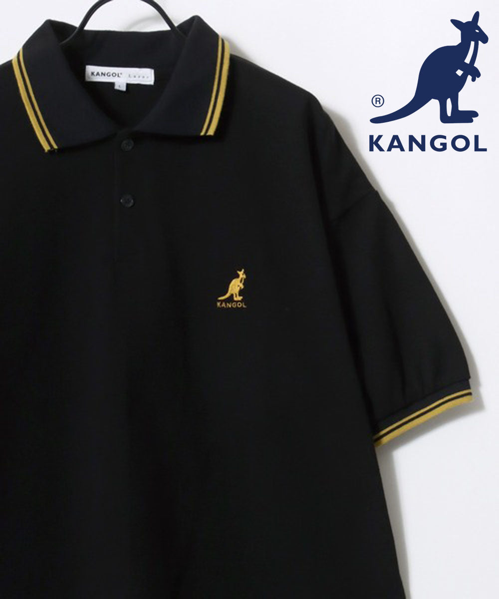 ラザル Lazar KANGOL/カンゴール Lazar別注・コラボ オーバーサイズ カノコ 無地 襟ライン 半袖ポロシャツ レディース メンズ （ブラック×ゴールド） ブラック×ゴールド