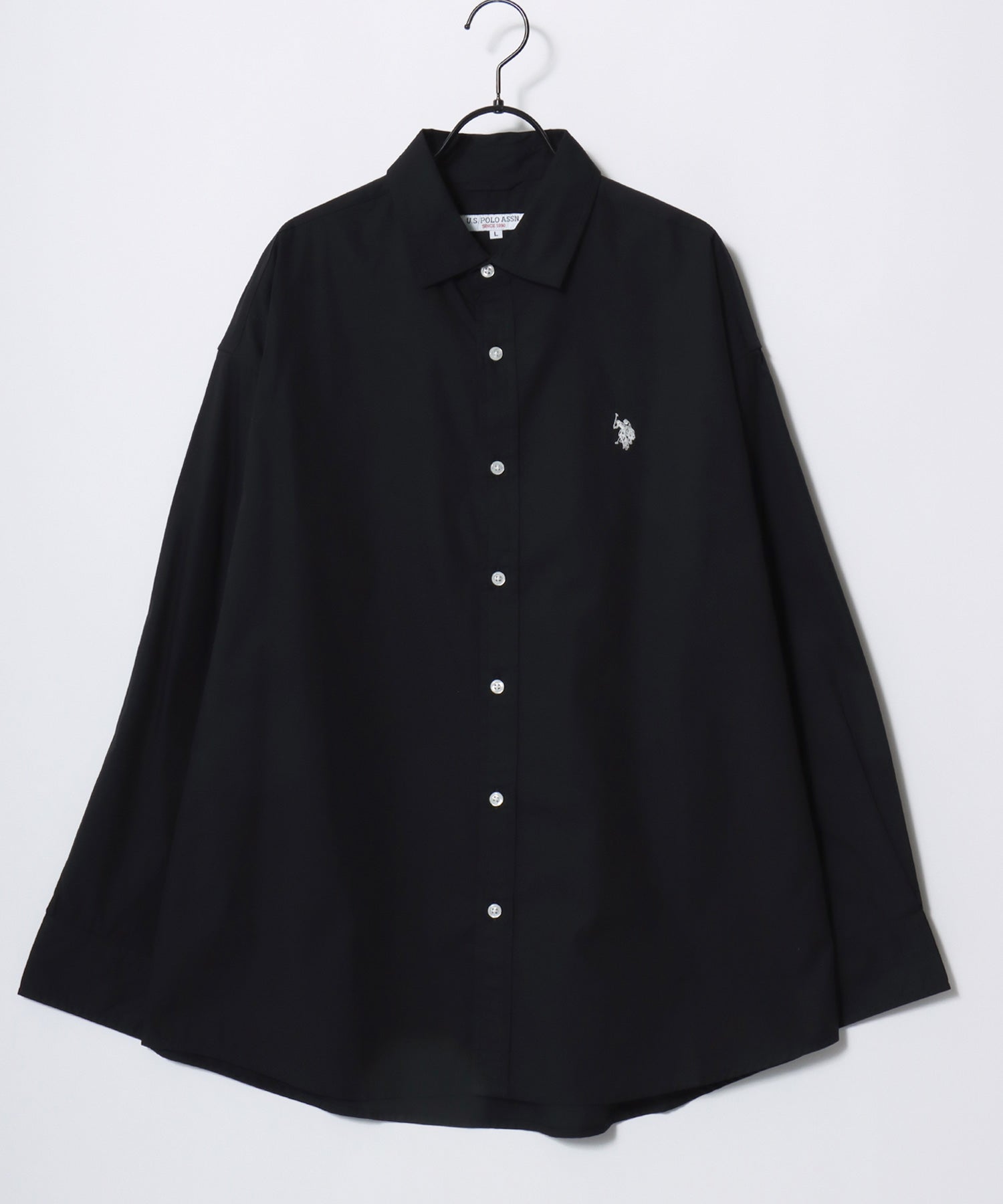 U.S. POLO ASSN./ユーエスポロアッスン オーバーサイズ ブロード デニム 無地 チェック ロゴ ワンポイント刺繍 レギュラーカラーシャツ/長袖シャツ メンズ USPA ブラック