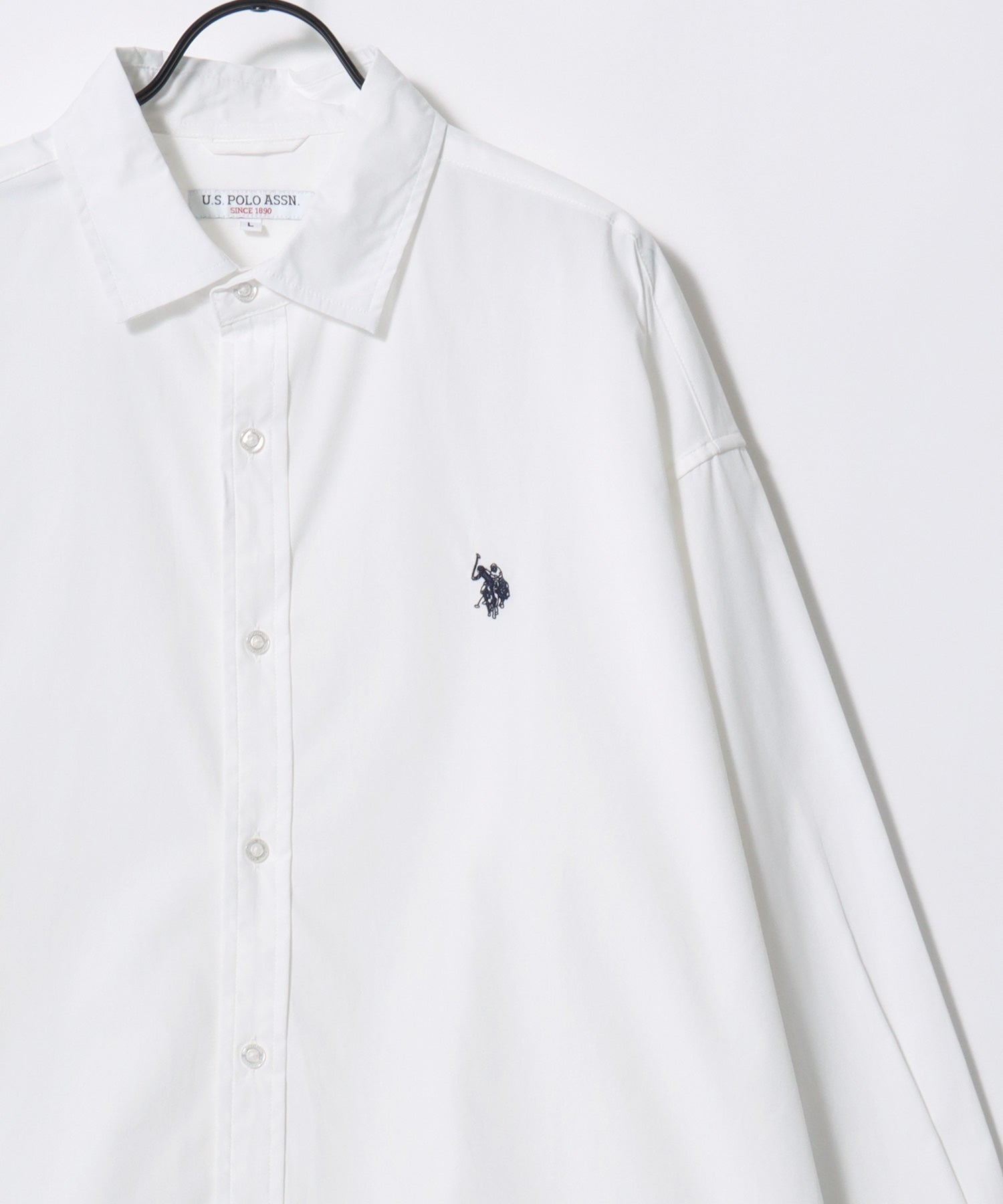 U.S. POLO ASSN./ユーエスポロアッスン オーバーサイズ ブロード デニム 無地 チェック ロゴ ワンポイント刺繍 レギュラーカラーシャツ/長袖シャツ メンズ USPA ブラック