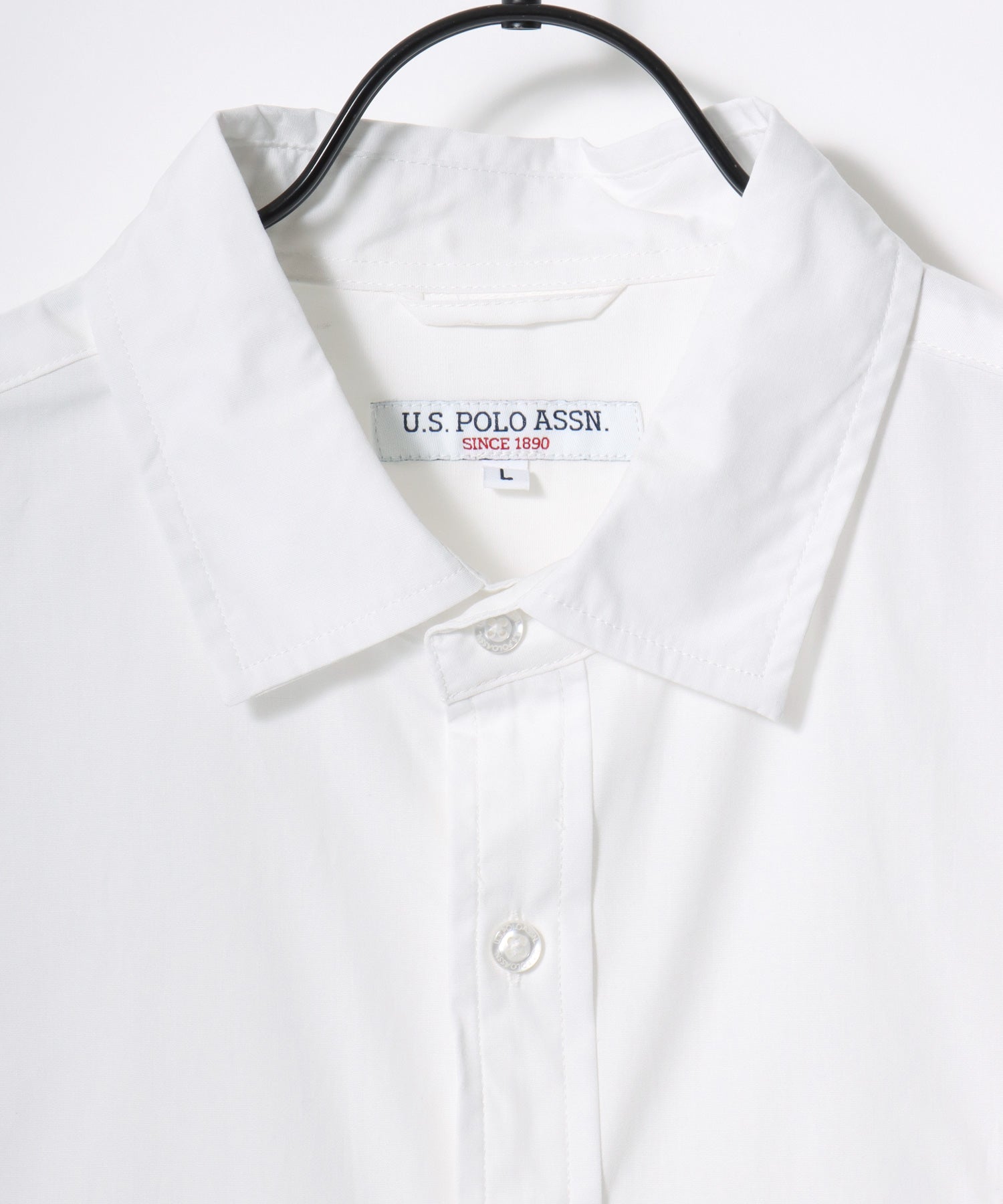 U.S. POLO ASSN./ユーエスポロアッスン オーバーサイズ ブロード デニム 無地 チェック ロゴ ワンポイント刺繍 レギュラーカラーシャツ/長袖シャツ メンズ USPA ブラック