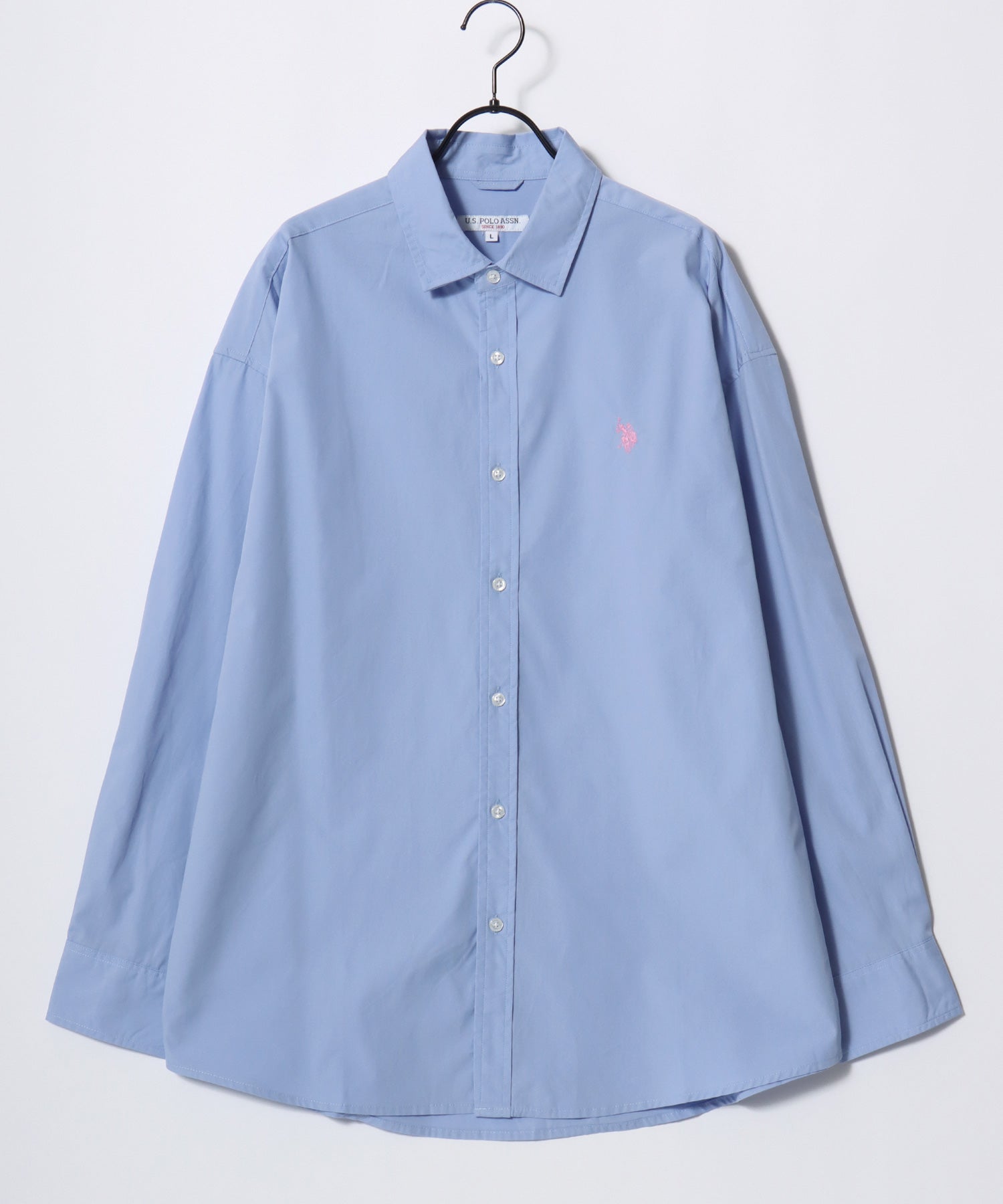 U.S. POLO ASSN./ユーエスポロアッスン オーバーサイズ ブロード デニム 無地 チェック ロゴ ワンポイント刺繍 レギュラーカラーシャツ/長袖シャツ メンズ USPA ブラック