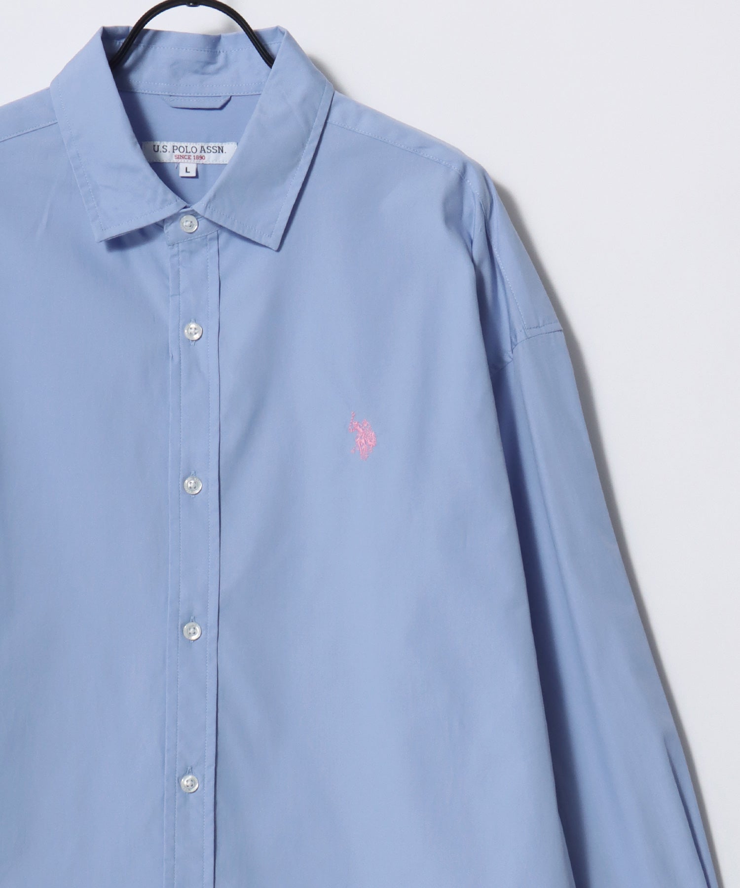 U.S. POLO ASSN./ユーエスポロアッスン オーバーサイズ ブロード デニム 無地 チェック ロゴ ワンポイント刺繍 レギュラーカラーシャツ/長袖シャツ メンズ USPA ブラック