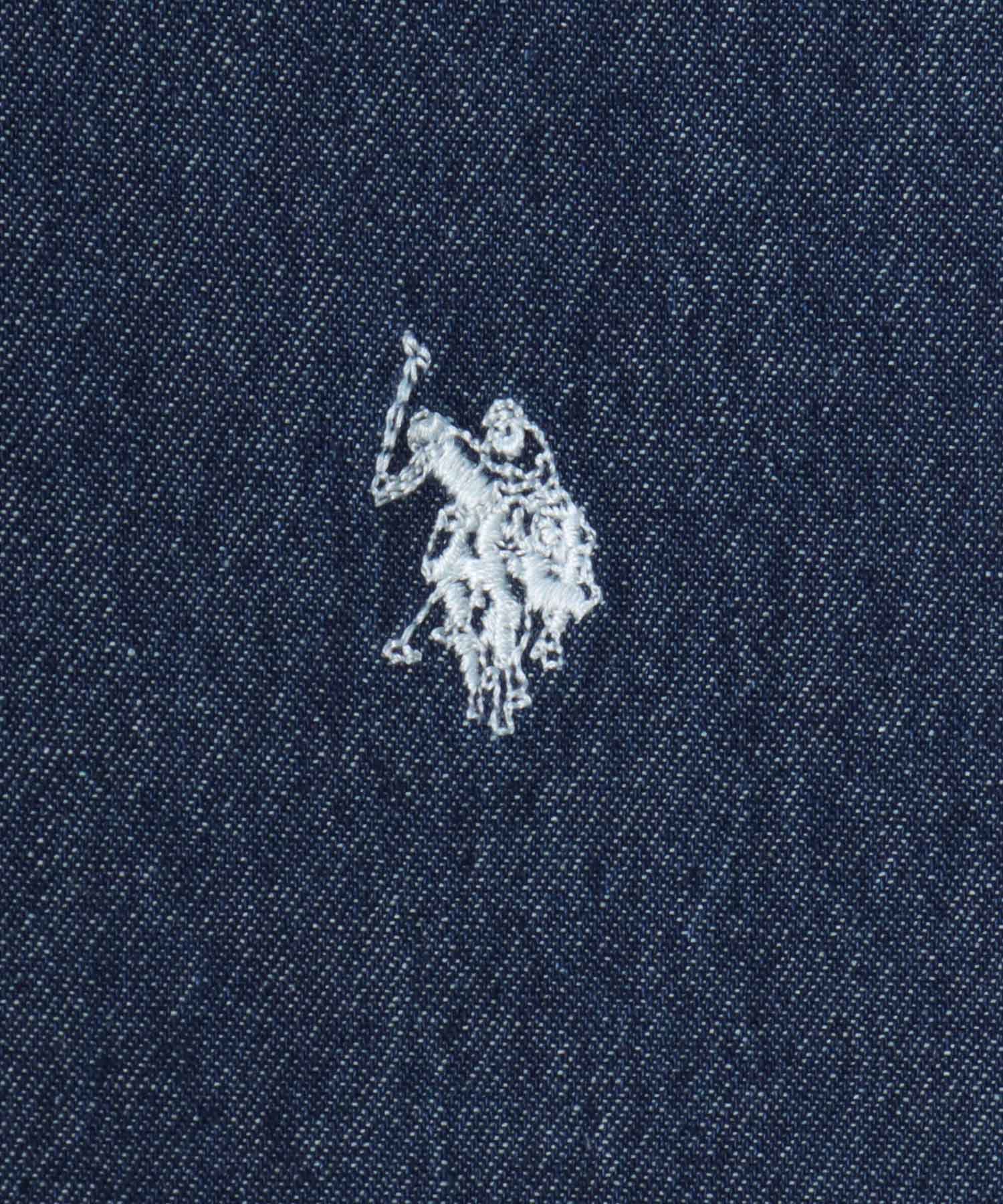 U.S. POLO ASSN./ユーエスポロアッスン オーバーサイズ ブロード デニム 無地 チェック ロゴ ワンポイント刺繍 レギュラーカラーシャツ/長袖シャツ メンズ USPA ブラック
