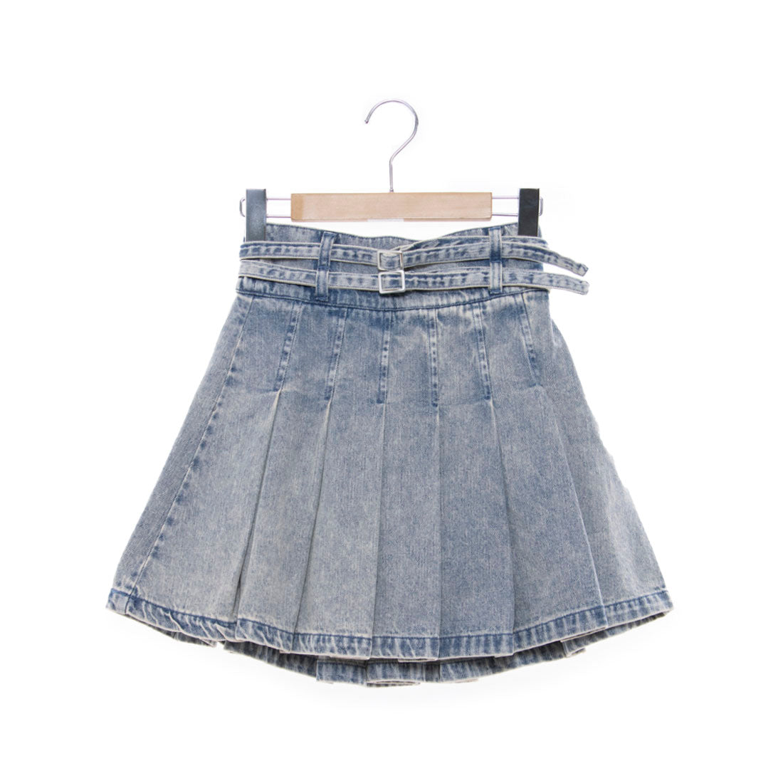 Lovetoxic 【LTXC】 Double Belt Denim Pleated Skirt