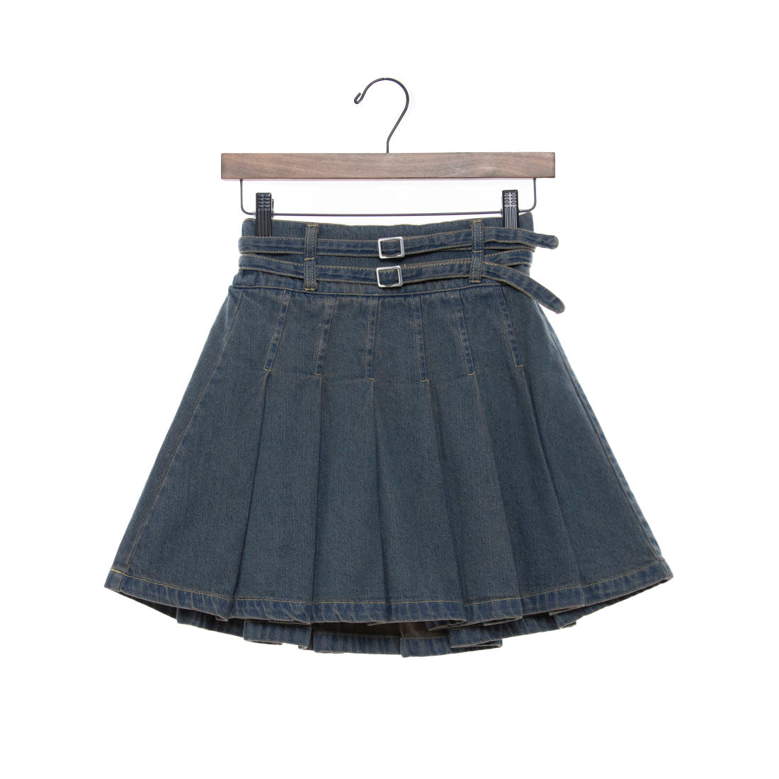 Lovetoxic 【LTXC】 Double Belt Denim Pleated Skirt