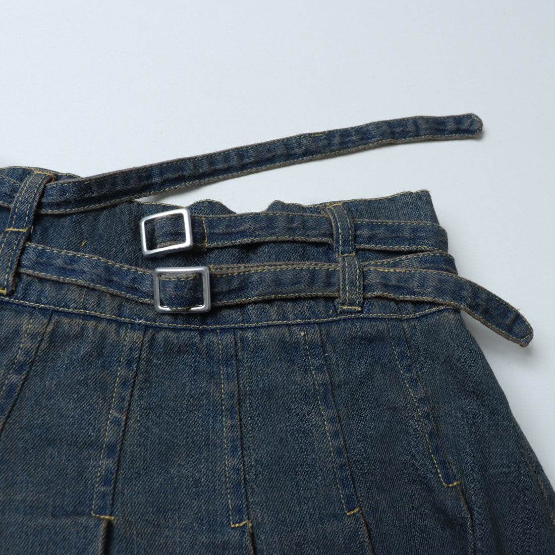 Lovetoxic 【LTXC】 Double Belt Denim Pleated Skirt