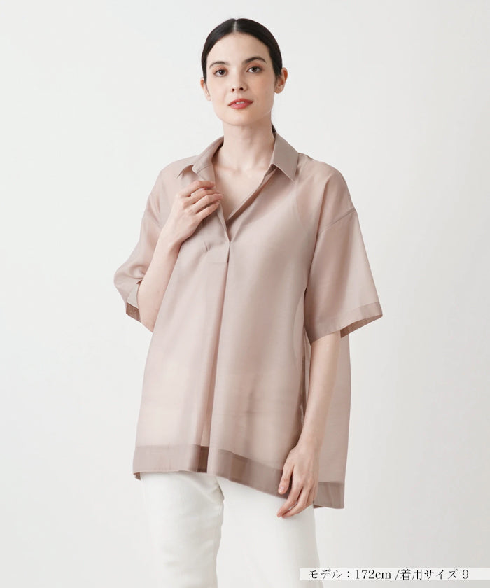レリアンプラスハウス Leilian PLUS HOUSE 半袖スキッパーブラウス【THE NEW】【Leilian WHITE LABEL】 （ブラウン系） ブラウン系