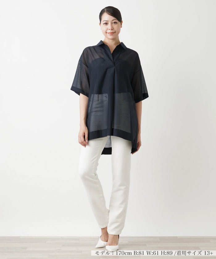 レリアンプラスハウス Leilian PLUS HOUSE 半袖スキッパーブラウス【THE NEW】【Leilian WHITE LABEL】 （ブラウン系） ブラウン系