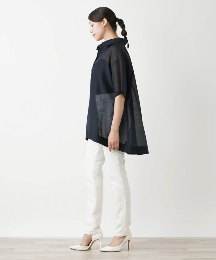 レリアンプラスハウス Leilian PLUS HOUSE 半袖スキッパーブラウス【THE NEW】【Leilian WHITE LABEL】 （ブラウン系） ブラウン系