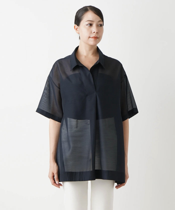 レリアンプラスハウス Leilian PLUS HOUSE 半袖スキッパーブラウス【THE NEW】【Leilian WHITE LABEL】 （ブラウン系） ブラウン系