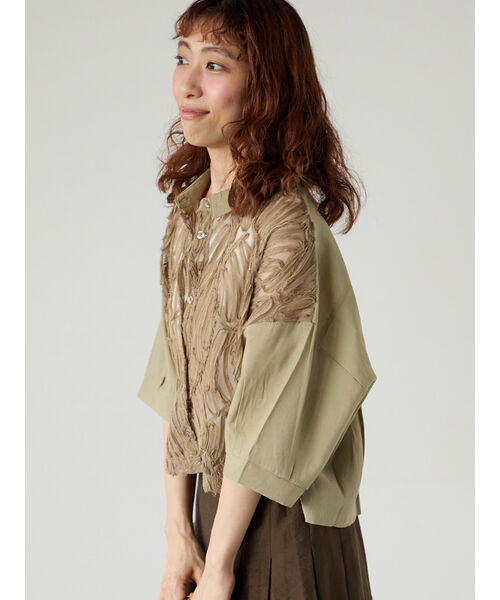 ルノンキュール Lugnoncure チュールレース切替シアーシャツ《2025summer catalog item》 （ベージュ） ベージュ