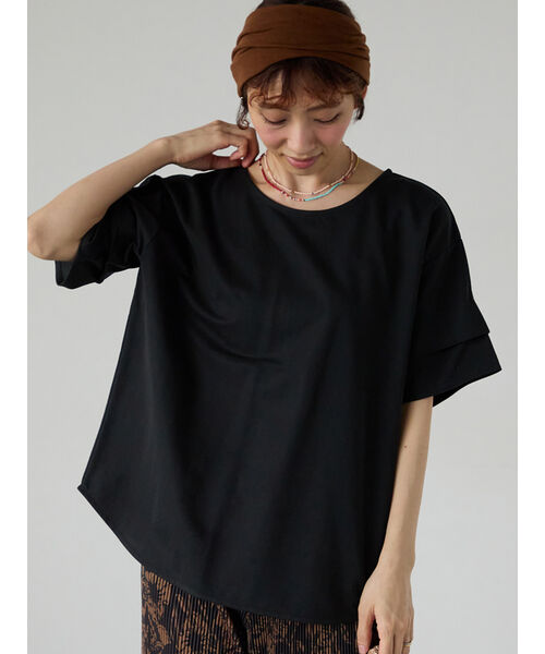 ルノンキュール Lugnoncure プレーティング袖タックTシャツ （ベージュ） ベージュ