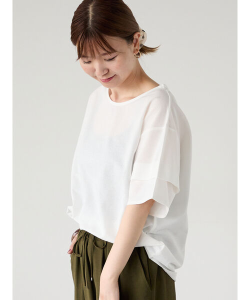 ルノンキュール Lugnoncure プレーティング袖タックTシャツ （ベージュ） ベージュ