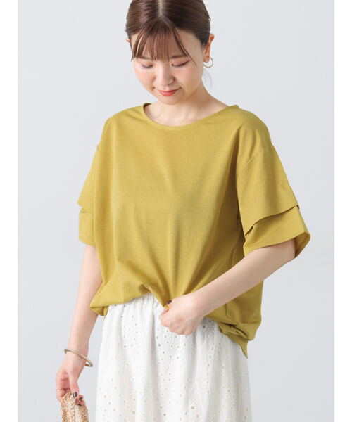 ルノンキュール Lugnoncure プレーティング袖タックTシャツ （ベージュ） ベージュ