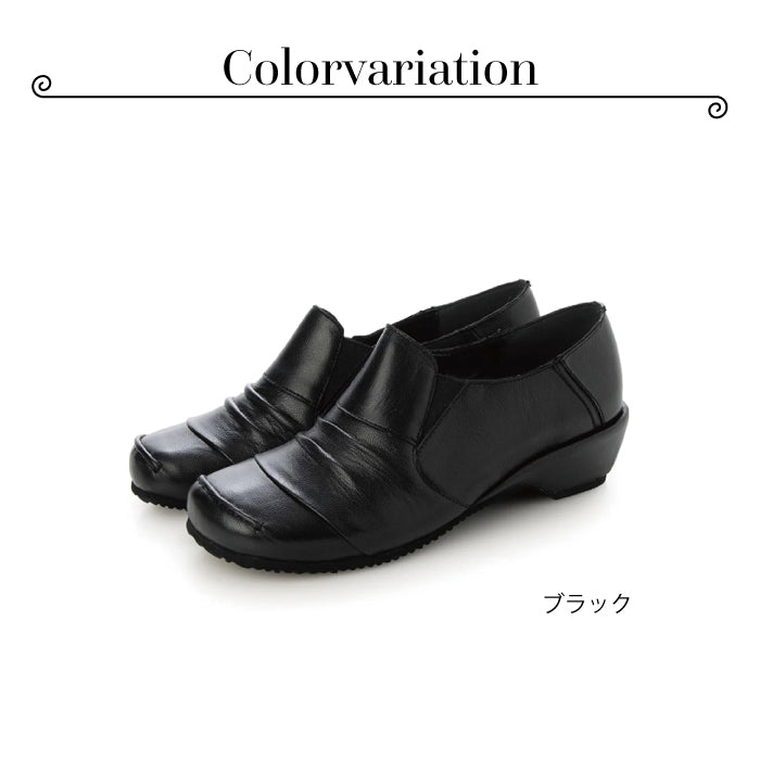 ル ソン Le son 【Le son/ル ソン】本革 バレエ シューズ ゴートレザーオブリークトゥシンプルウェッジバレエパンプス （ブラック） ブラック