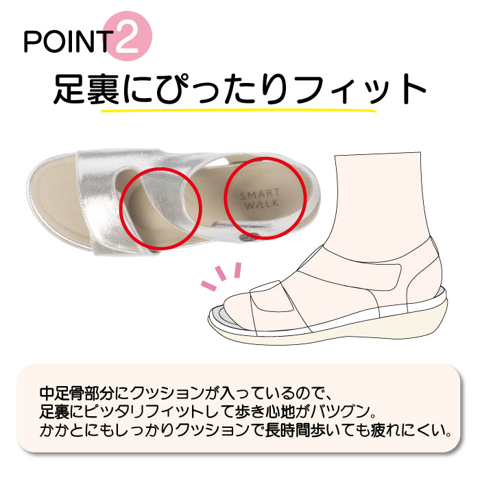 SMART WALK スマートウォーク 全部開ける本革ラメ入サンダル