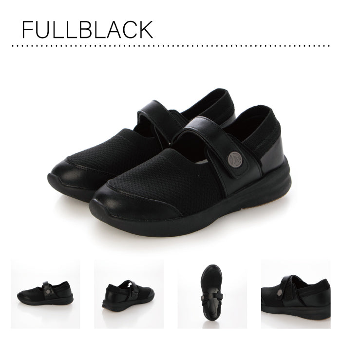 SMART WALK スマートウォーク 本革コンビストレッチスニーカー,フルブラック