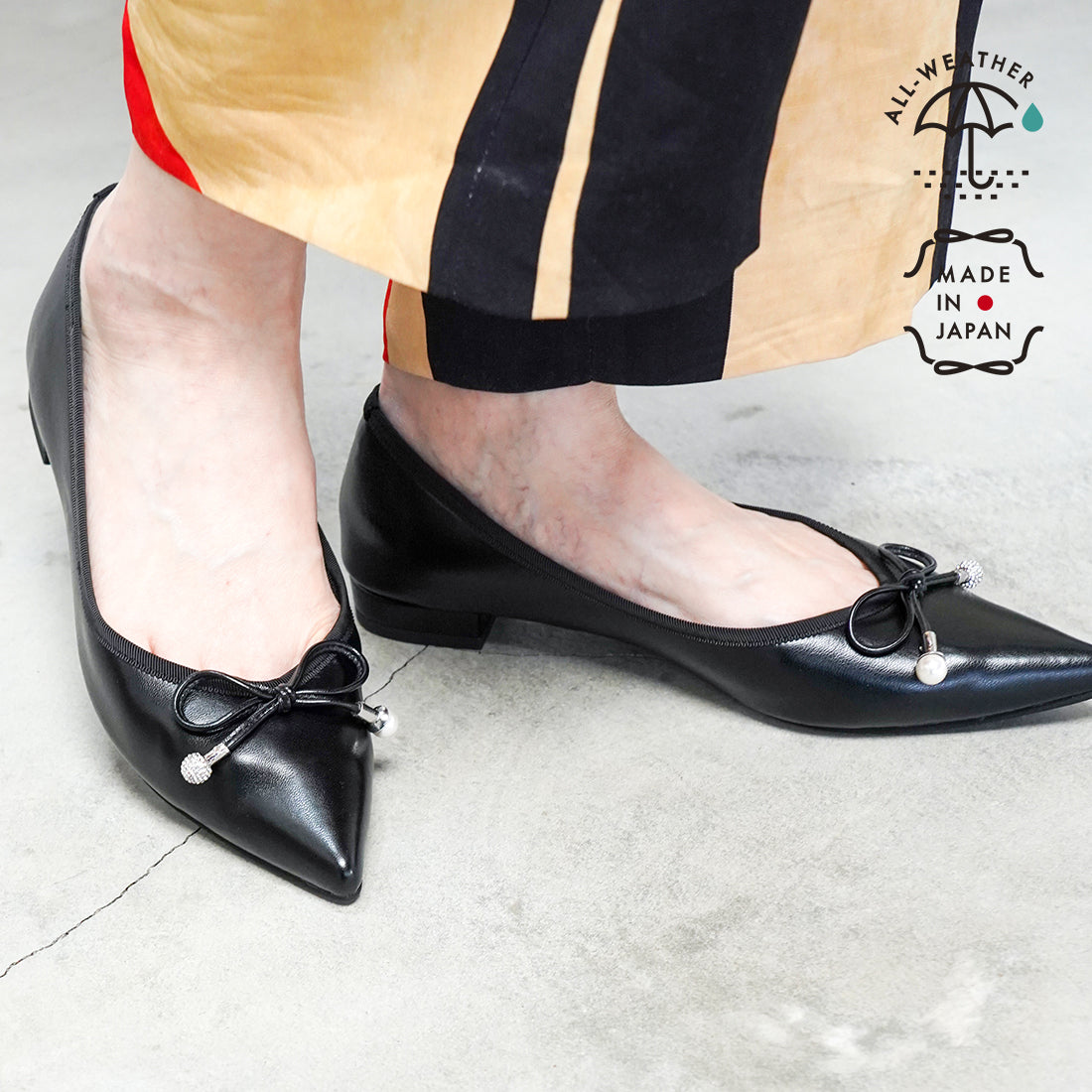 ラフオレッタ Lauf oletta 【レイン対応】パールモチーフバレエ ALL-WEATHER(LRH101) （BLACK） BLACK