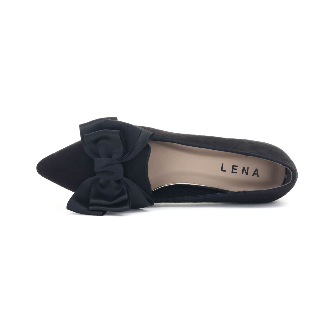 レナ Lena レディース パンプス ビッグリボンパンプス ローヒール 3cm ポインテッドトゥ 歩きやすい ツイード 3055 （ブラックスエード） ブラックスエード