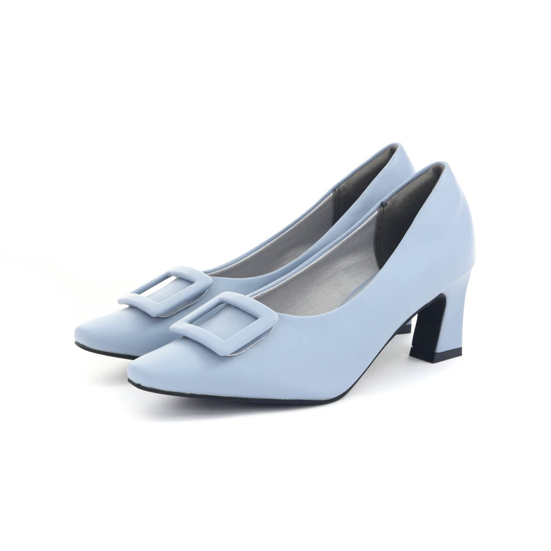 レナ Lena レディース パンプス バックルパンプス チャンキーヒール 6.5cmヒール スクエアトゥ 歩きやすい 6519 （ブルー） ブルー