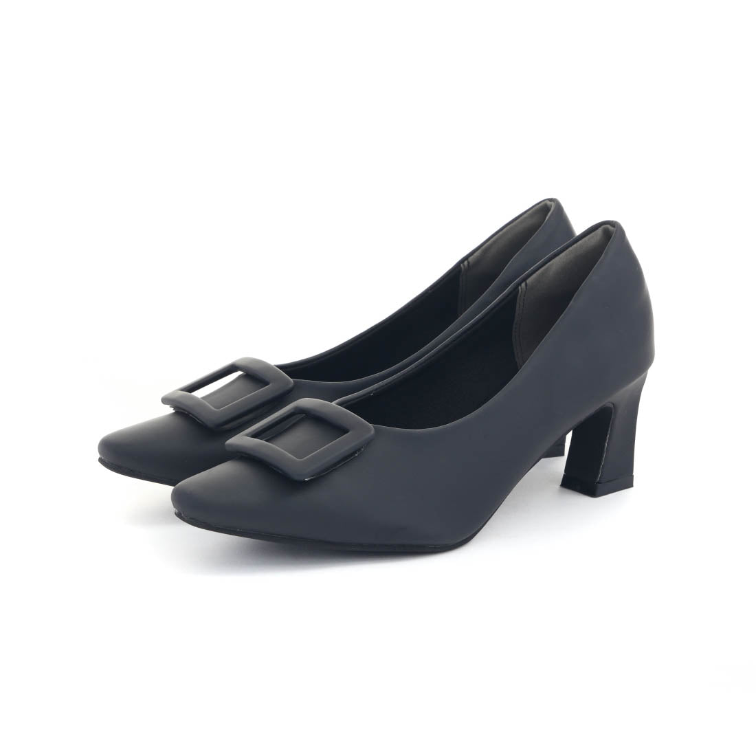 レナ Lena レディース パンプス バックルパンプス チャンキーヒール 6.5cmヒール スクエアトゥ 歩きやすい 6519 （ブラック） ブラック